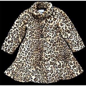 Girls American Widgeon Cheetah Faux Fur Coat Sz 8